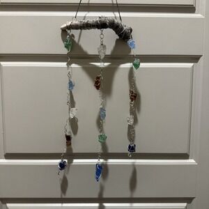 Handmade Driftwood & Sea Glass Wall Hanging Mobile Coastal Beach Decor Boho 16"